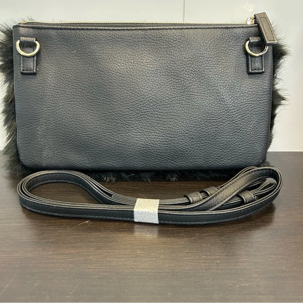 Uniqlo Faux Fur Black Furry Crossbody Bag Purse - Picture 4 of 6